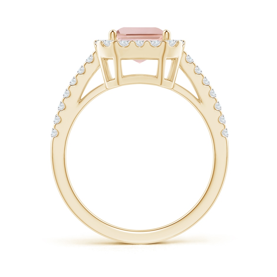 9x7mm AAA Emerald-Cut Morganite Halo Ring in Yellow Gold side-1