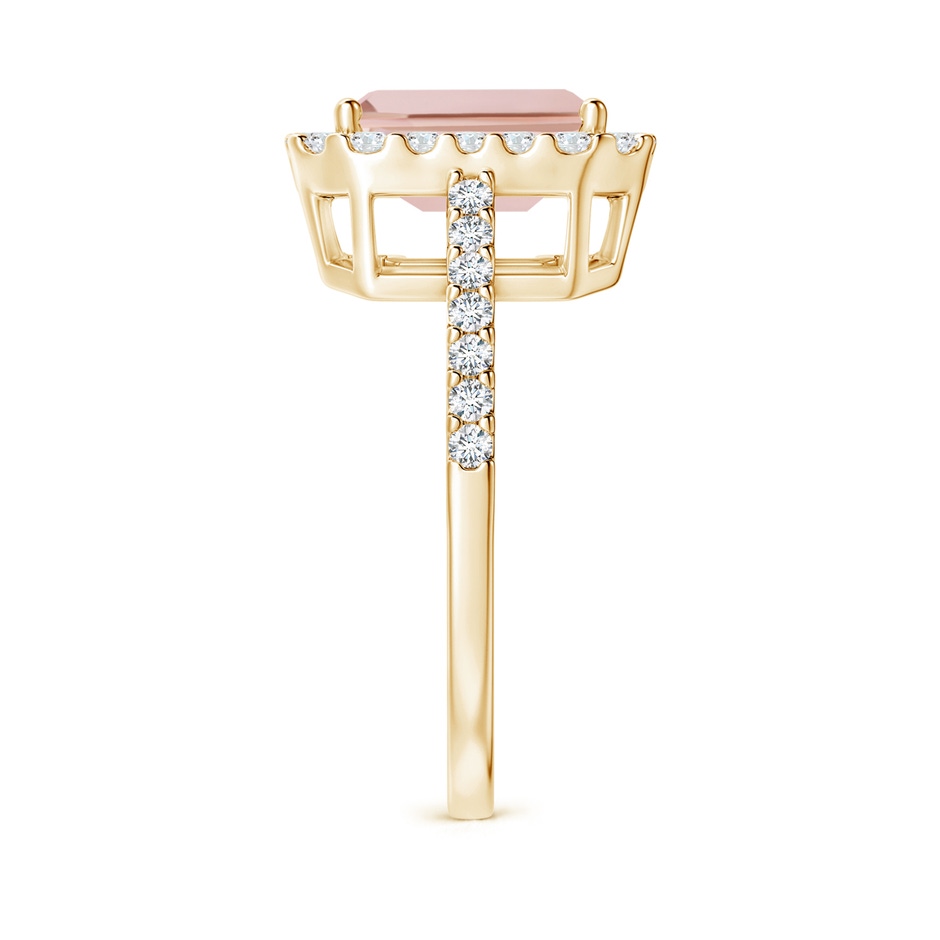 9x7mm AAA Emerald-Cut Morganite Halo Ring in Yellow Gold side-2