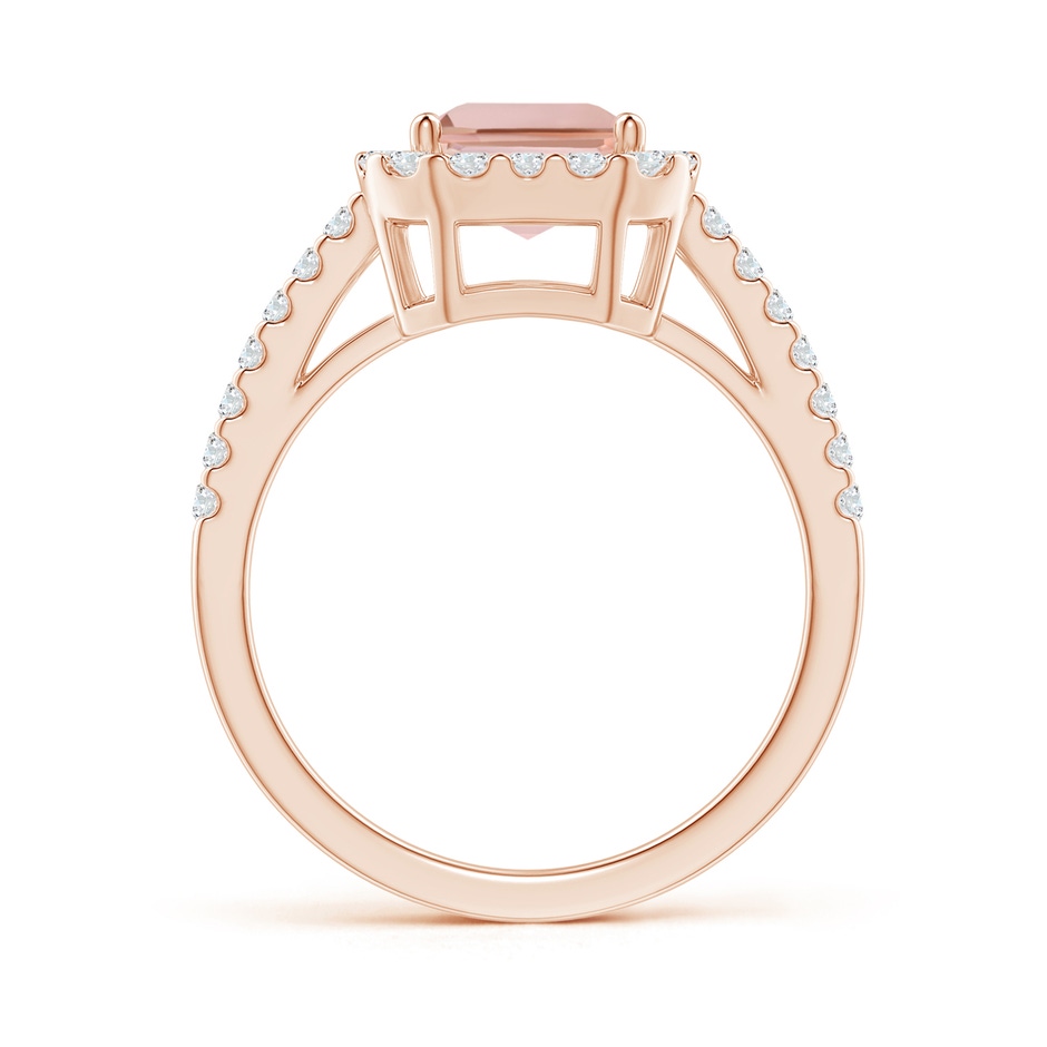 9x7mm AAAA Emerald-Cut Morganite Halo Ring in Rose Gold side-1