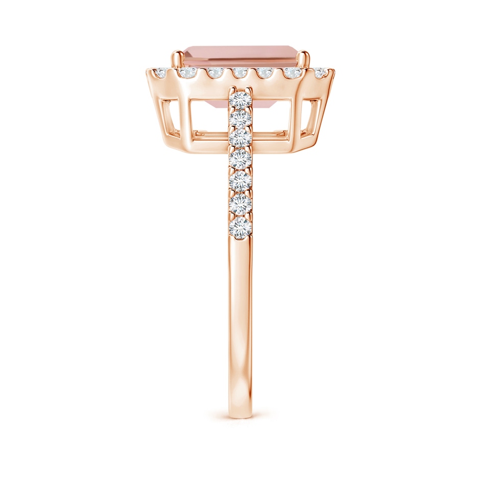 9x7mm AAAA Emerald-Cut Morganite Halo Ring in Rose Gold side-2