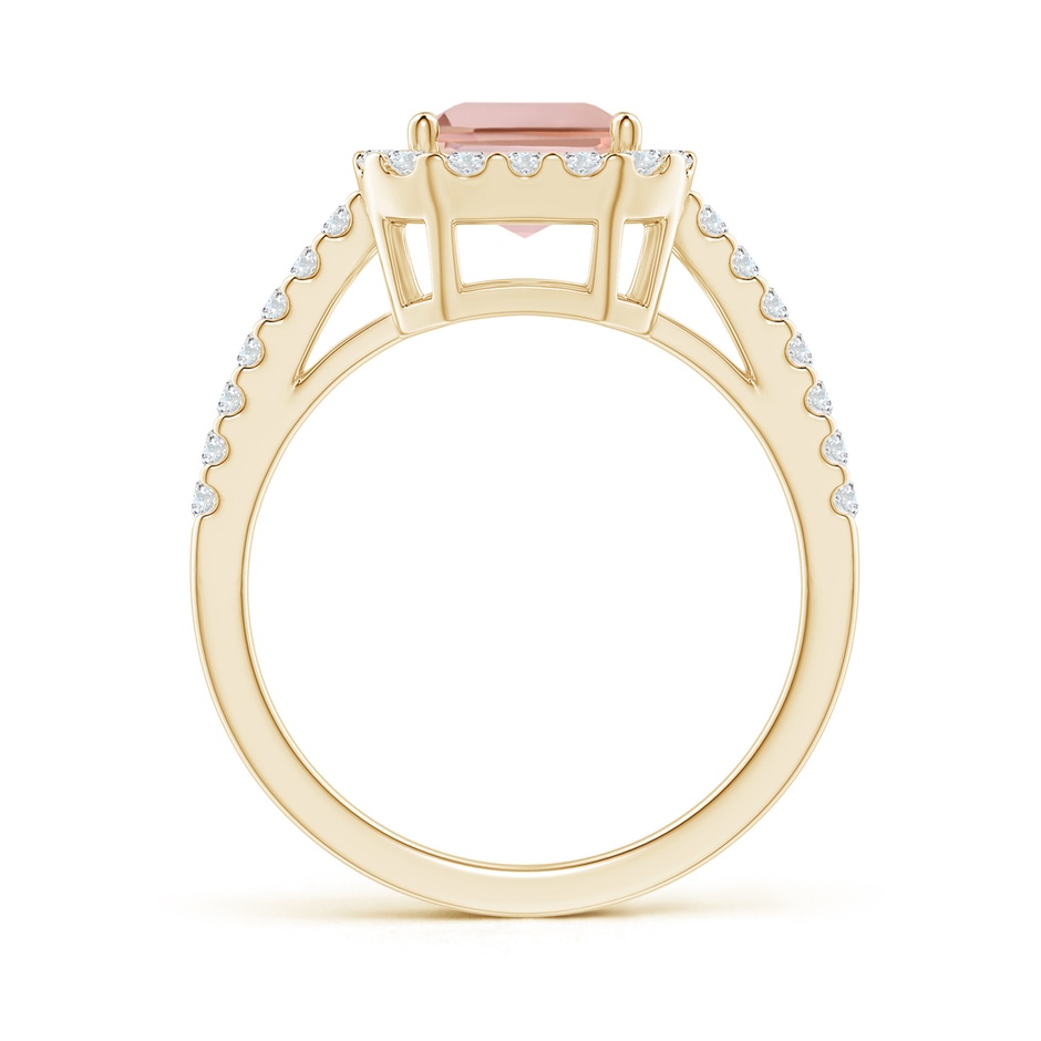 9x7mm AAAA Emerald-Cut Morganite Halo Ring in Yellow Gold side-1