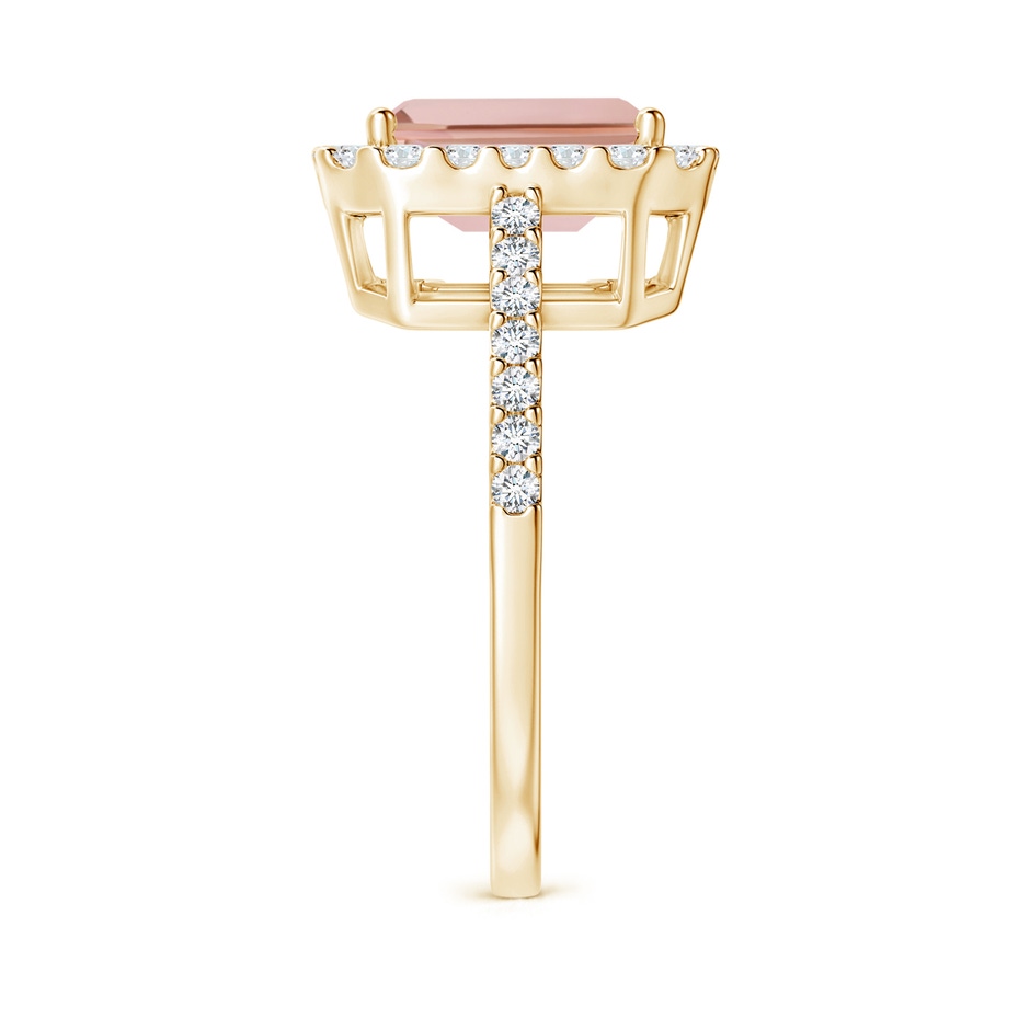 9x7mm AAAA Emerald-Cut Morganite Halo Ring in Yellow Gold side-2