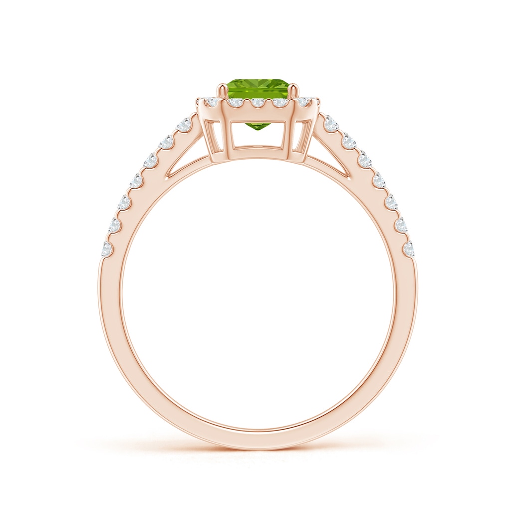 7x5mm AAAA Emerald-Cut Peridot Halo Ring in Rose Gold Side-1