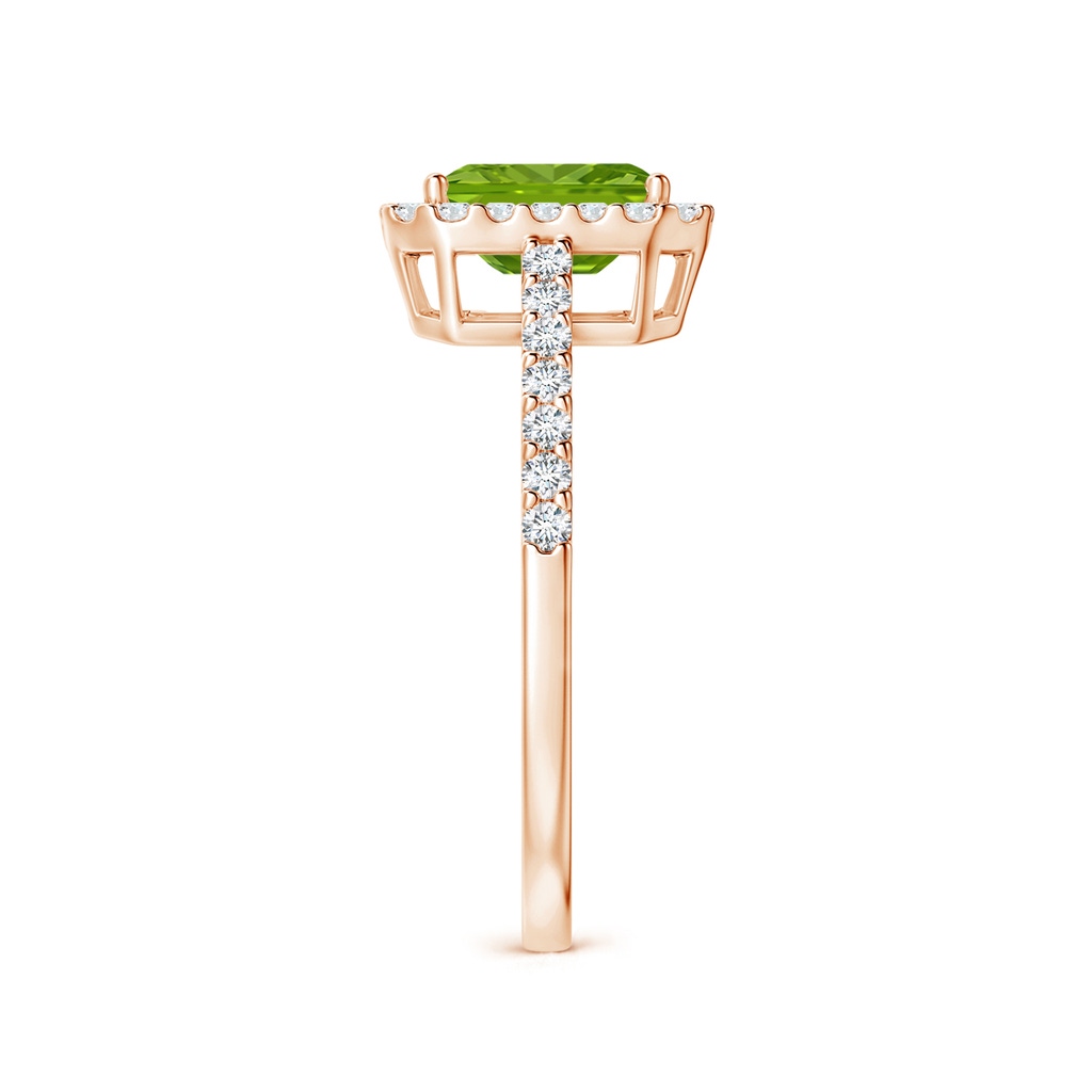 7x5mm AAAA Emerald-Cut Peridot Halo Ring in Rose Gold Side-2