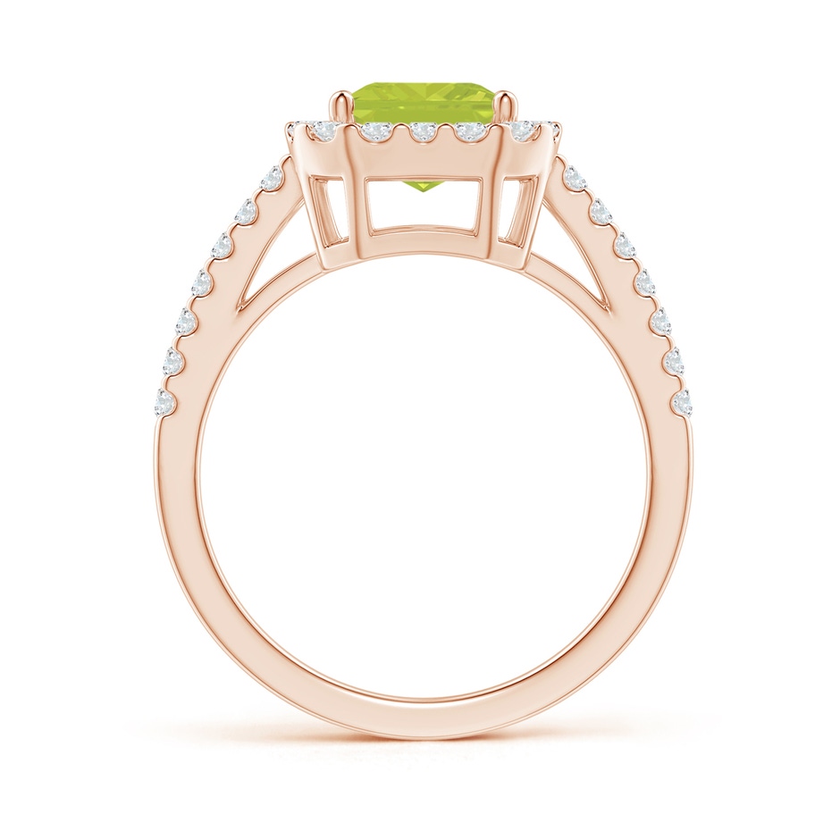 9x7mm A Emerald-Cut Peridot Halo Ring in Rose Gold side-1