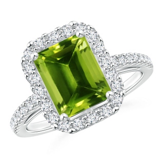 9x7mm AAAA Emerald-Cut Peridot Halo Ring in P950 Platinum