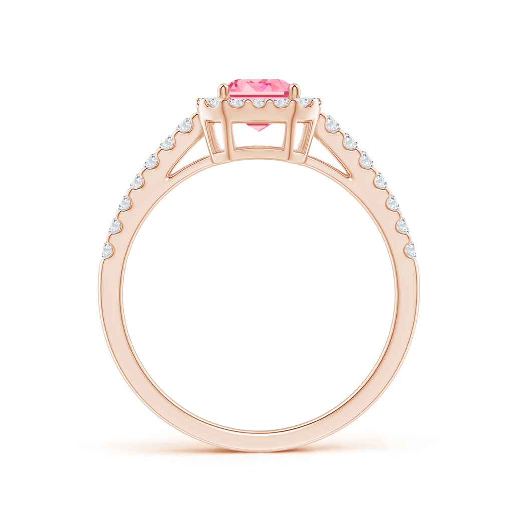 5x3mm AAAA Emerald-Cut Fancy Intense Pink Diamond Halo Ring in Rose Gold - side 199