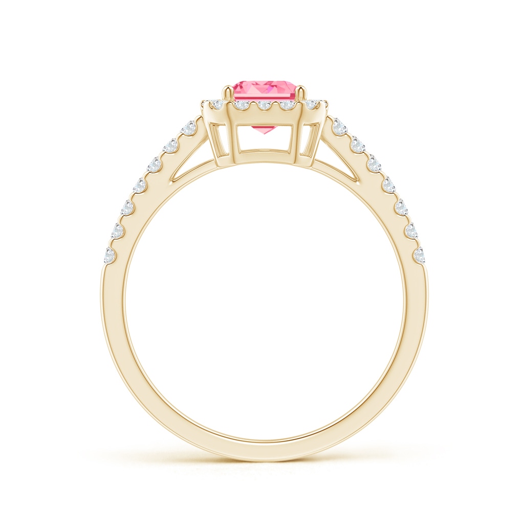 5x3mm AAAA Emerald-Cut Fancy Intense Pink Diamond Halo Ring in Yellow Gold - side 199