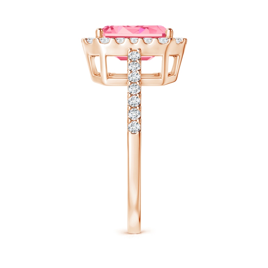 7x5mm AAAA Emerald-Cut Fancy Intense Pink Diamond Halo Ring in 9K Rose Gold side 299