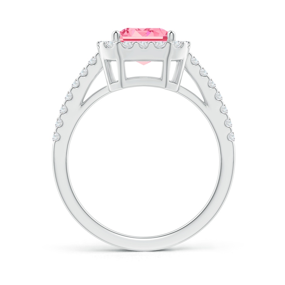 7x5mm AAAA Emerald-Cut Fancy Intense Pink Diamond Halo Ring in White Gold side 199