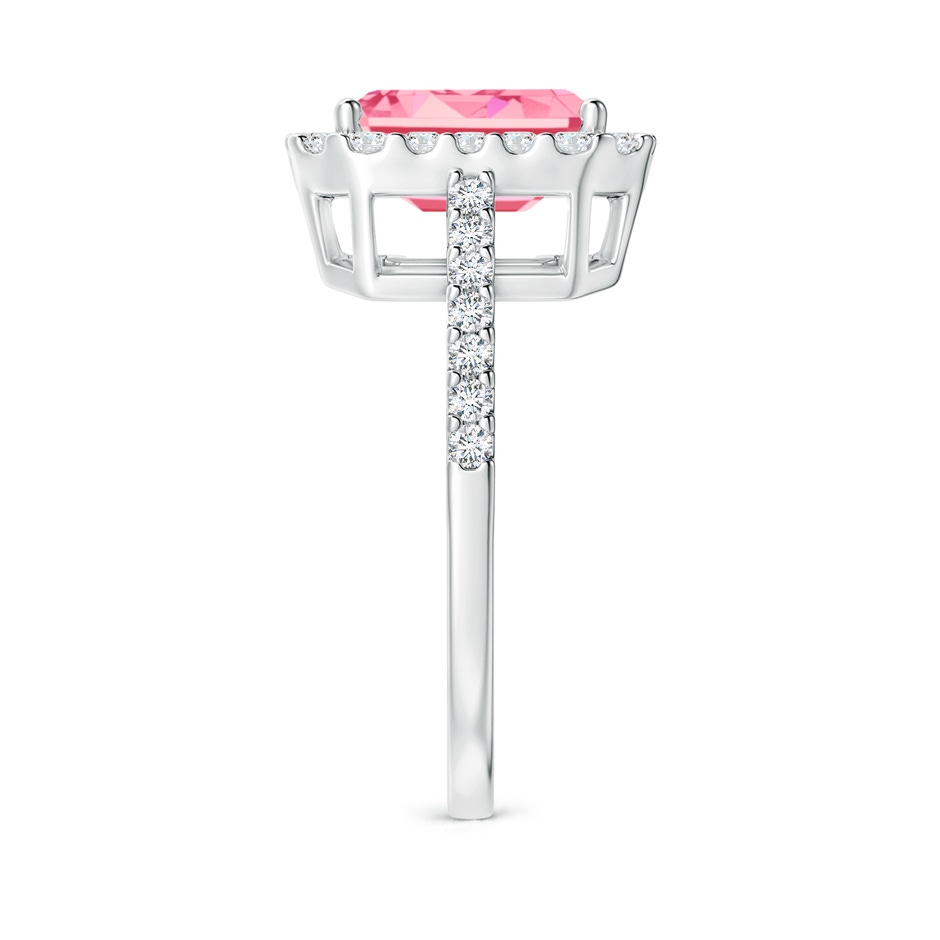 7x5mm AAAA Emerald-Cut Fancy Intense Pink Diamond Halo Ring in White Gold side 299
