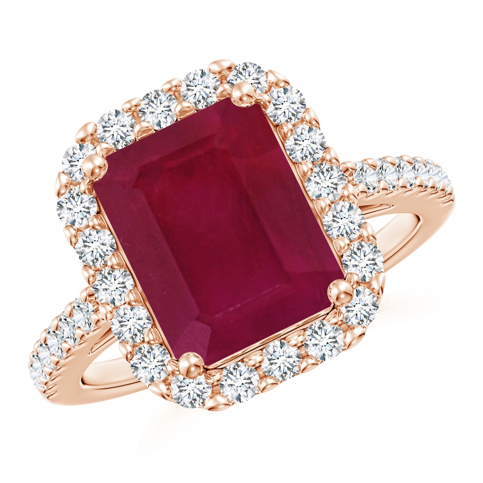 10x8mm A Emerald-Cut Ruby Halo Ring in Rose Gold 
