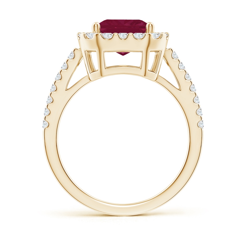 10x8mm A Emerald-Cut Ruby Halo Ring in Yellow Gold side 199
