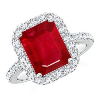 10x8mm AAA Emerald-Cut Ruby Halo Ring in P950 Platinum