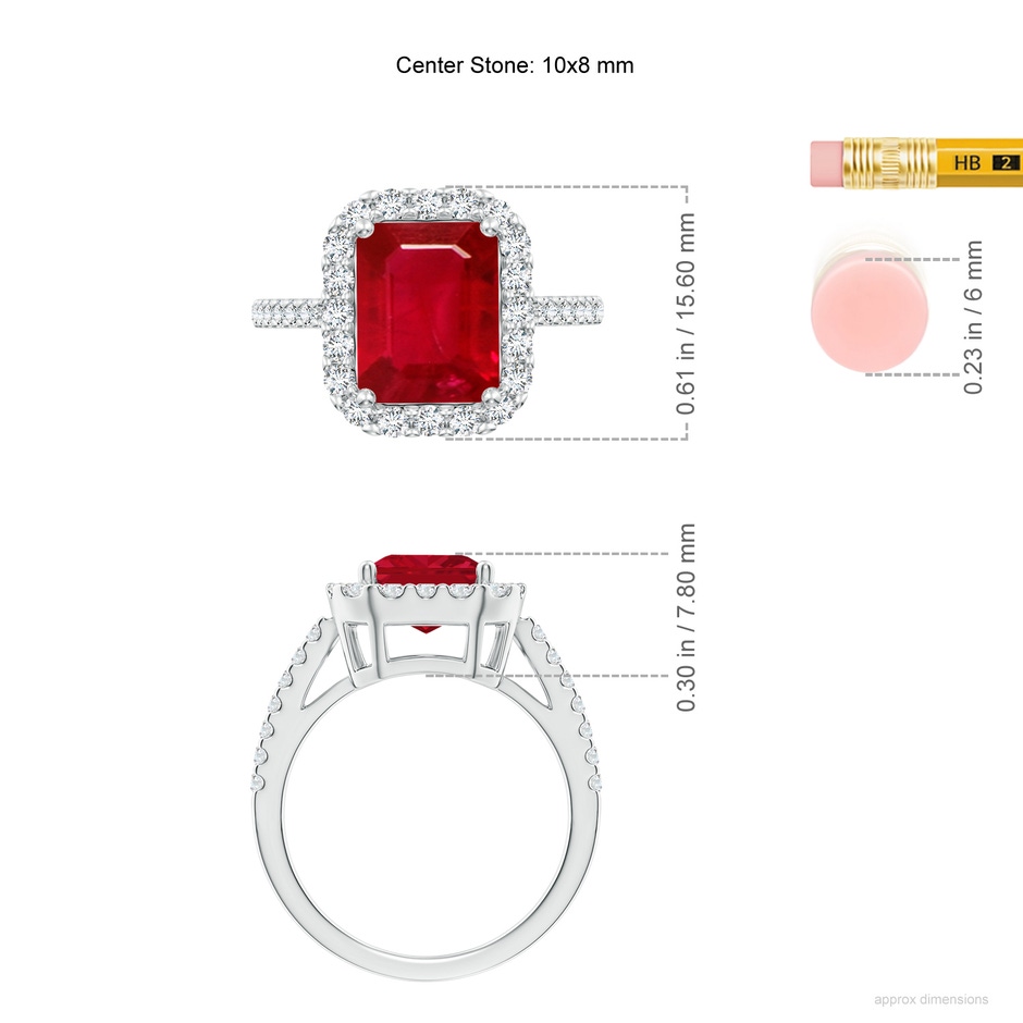 10x8mm AAA Emerald-Cut Ruby Halo Ring in P950 Platinum ruler