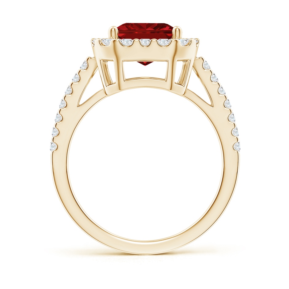 10x8mm AAAA Emerald-Cut Ruby Halo Ring in Yellow Gold side 199