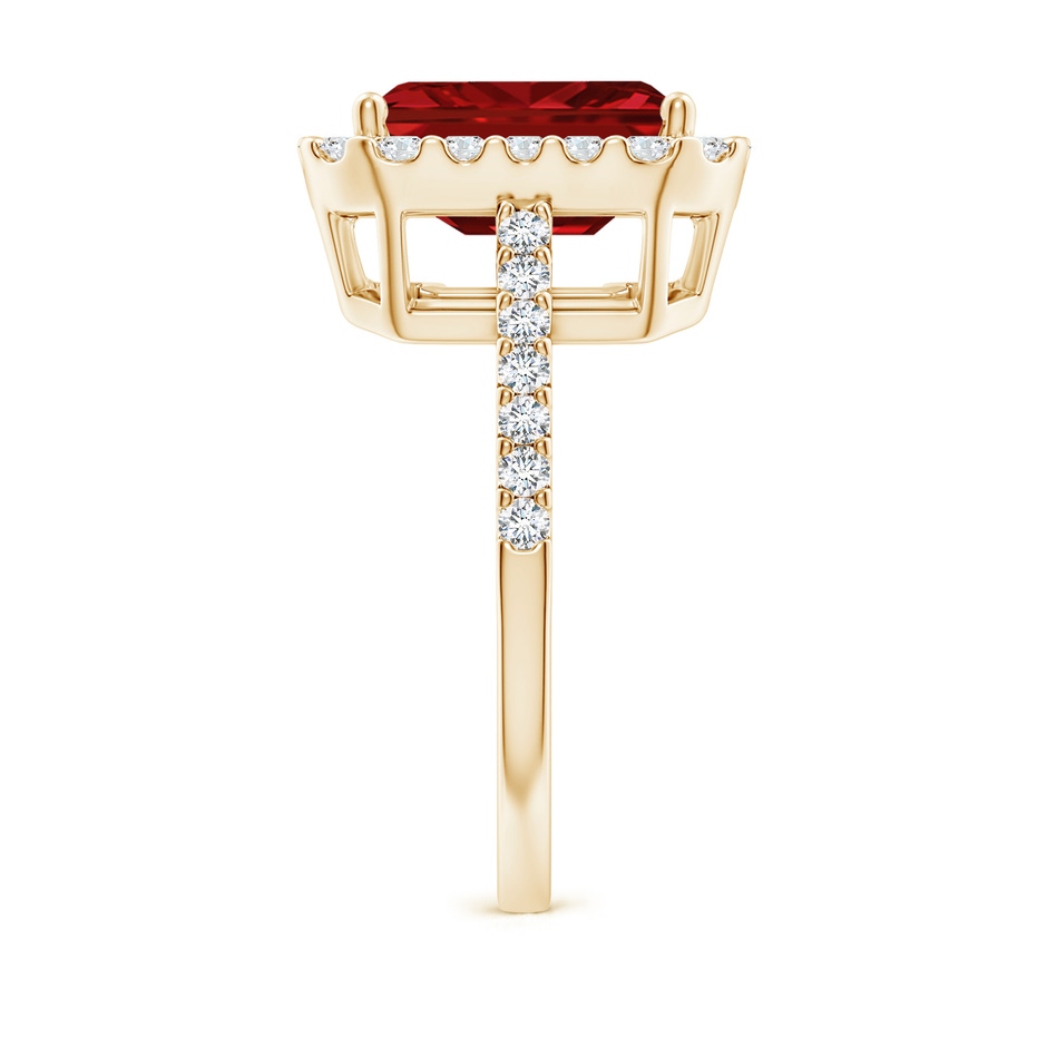 10x8mm AAAA Emerald-Cut Ruby Halo Ring in Yellow Gold side 299