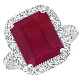 12x10mm A Emerald-Cut Ruby Halo Ring in P950 Platinum