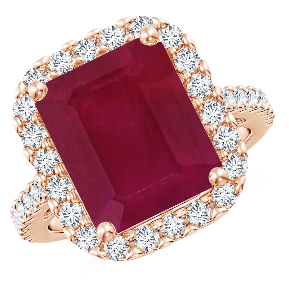 12x10mm A Emerald-Cut Ruby Halo Ring in Rose Gold 