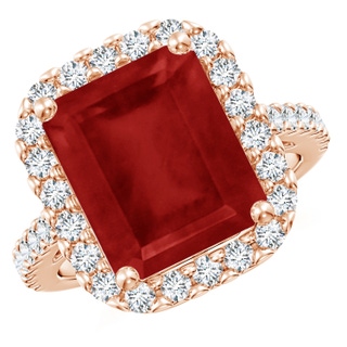 12x10mm AA Emerald-Cut Ruby Halo Ring in 9K Rose Gold