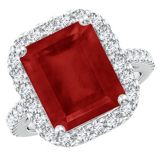 12x10mm AA Emerald-Cut Ruby Halo Ring in P950 Platinum