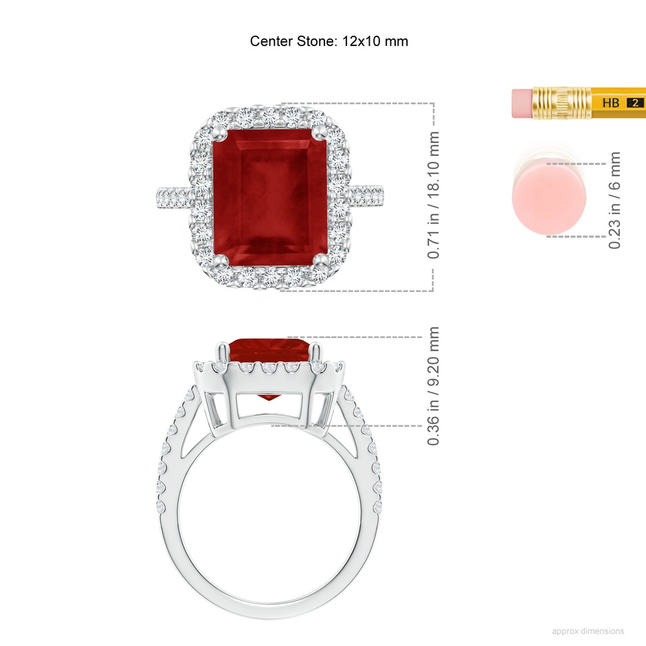 12x10mm AA Emerald-Cut Ruby Halo Ring in P950 Platinum ruler