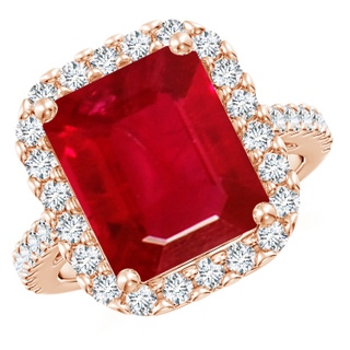 12x10mm AAA Emerald-Cut Ruby Halo Ring in Rose Gold