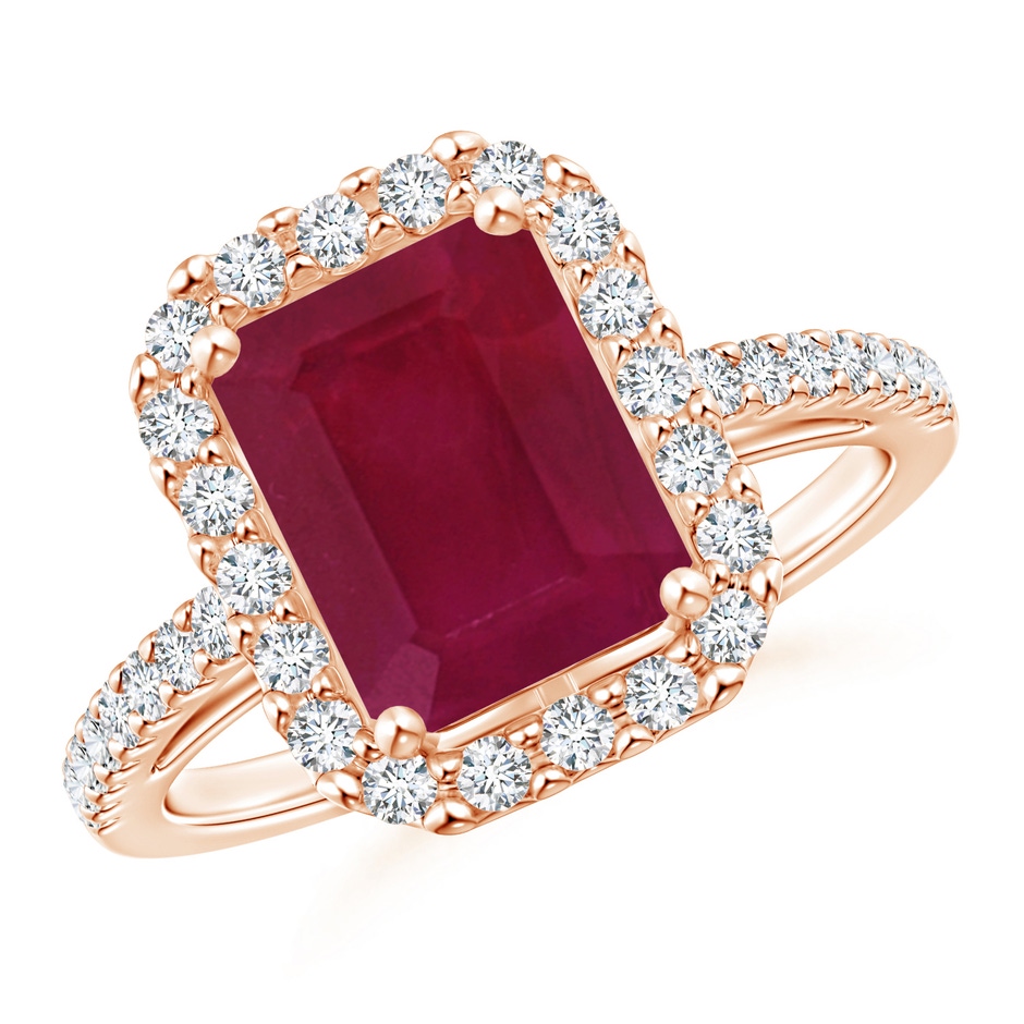 9x7mm A Emerald-Cut Ruby Halo Ring in Rose Gold 
