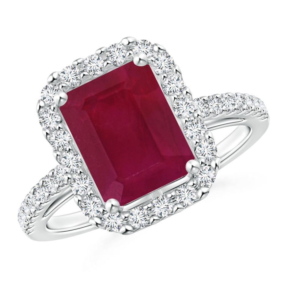 9x7mm A Emerald-Cut Ruby Halo Ring in White Gold 
