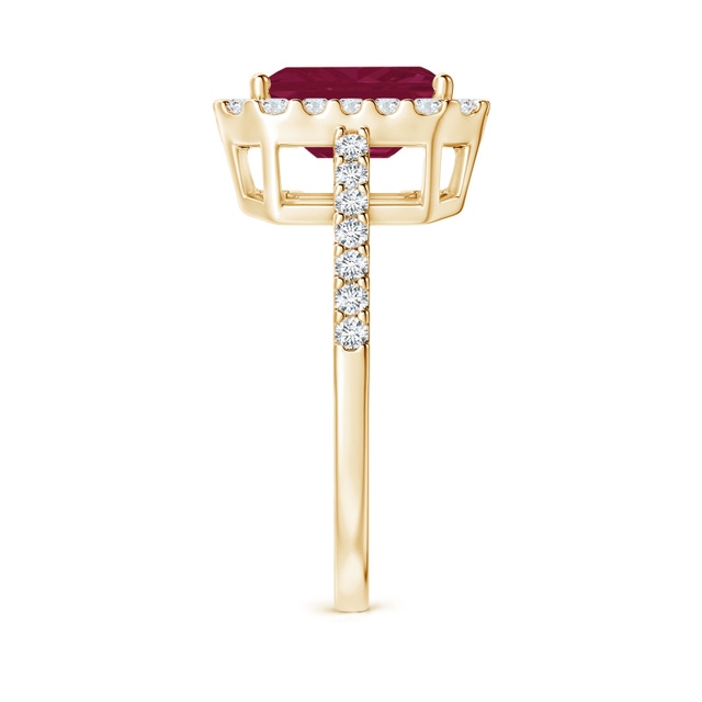 Prong-Set Emerald-Cut Ruby Halo Ring