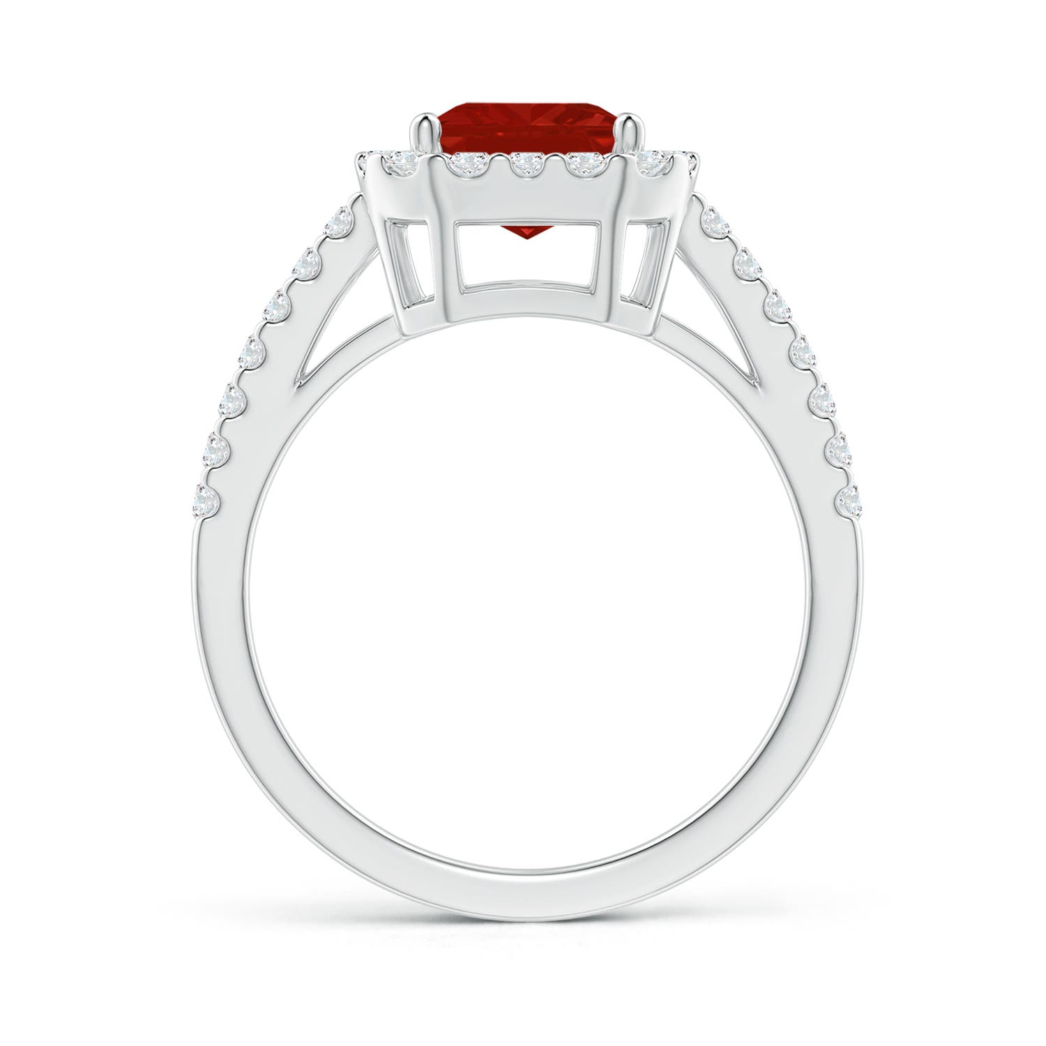 9x7mm AA Emerald-Cut Ruby Halo Ring in White Gold