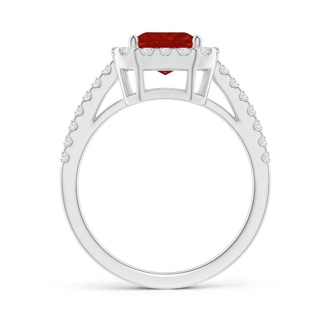 9x7mm AA Emerald-Cut Ruby Halo Ring in White Gold - side 2