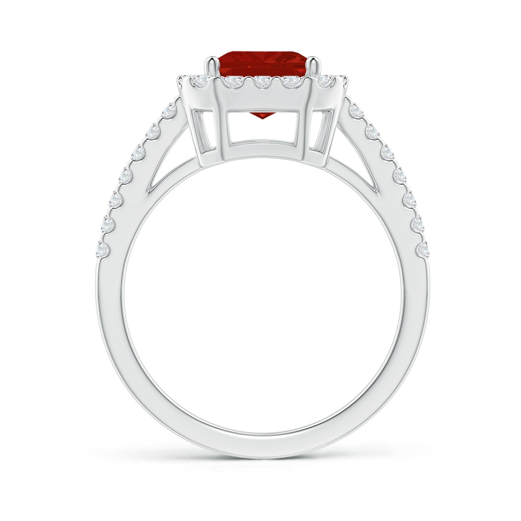 9x7mm AA Emerald-Cut Ruby Halo Ring in White Gold - side 199