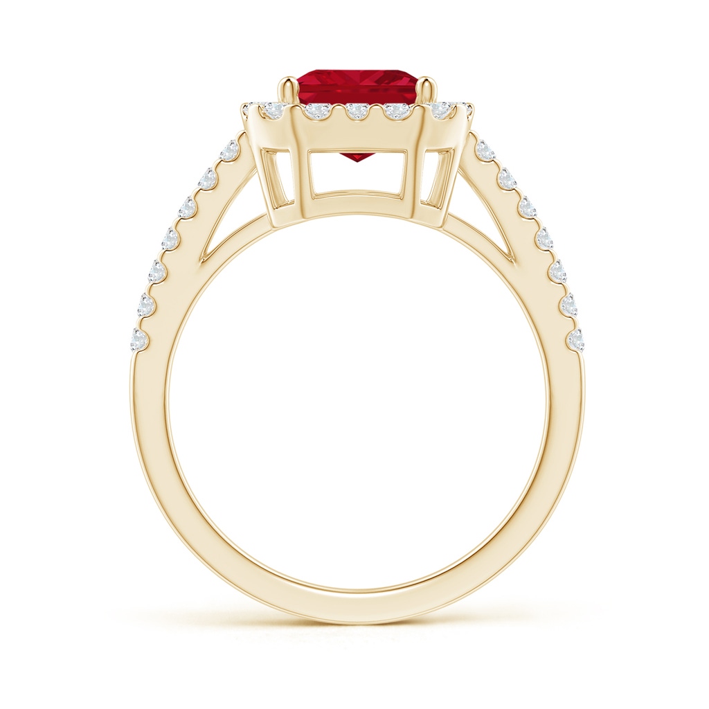 9x7mm AAA Emerald-Cut Ruby Halo Ring in Yellow Gold Side 199