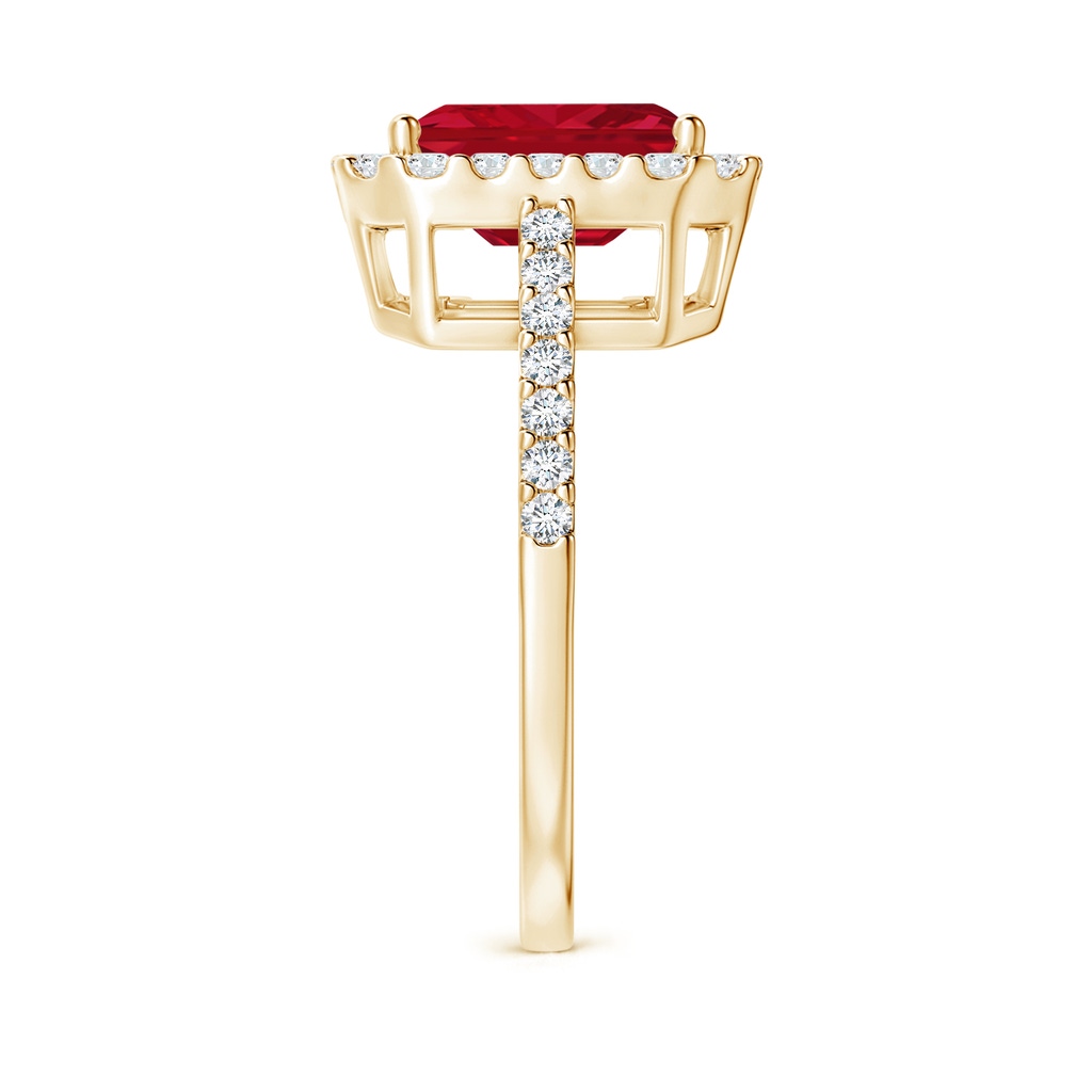 9x7mm AAA Emerald-Cut Ruby Halo Ring in Yellow Gold Side 299