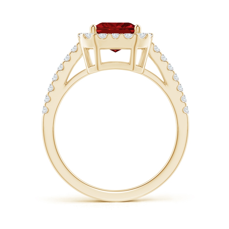 9x7mm AAAA Emerald-Cut Ruby Halo Ring in Yellow Gold side 199