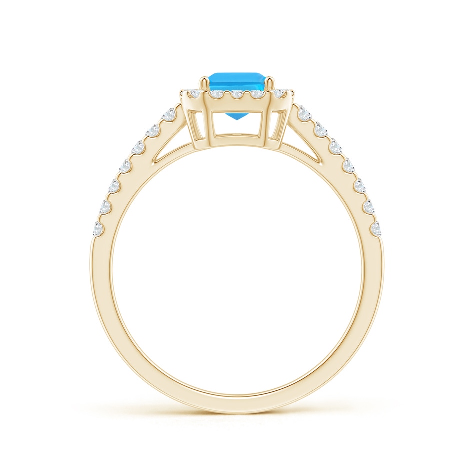 7x5mm AAA Emerald-Cut Swiss Blue Topaz Halo Ring in Yellow Gold side-1