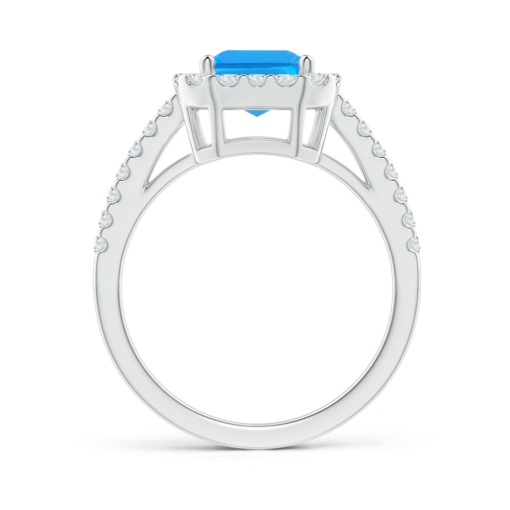 9x7mm AAAA Emerald-Cut Swiss Blue Topaz Halo Ring in White Gold Side-1