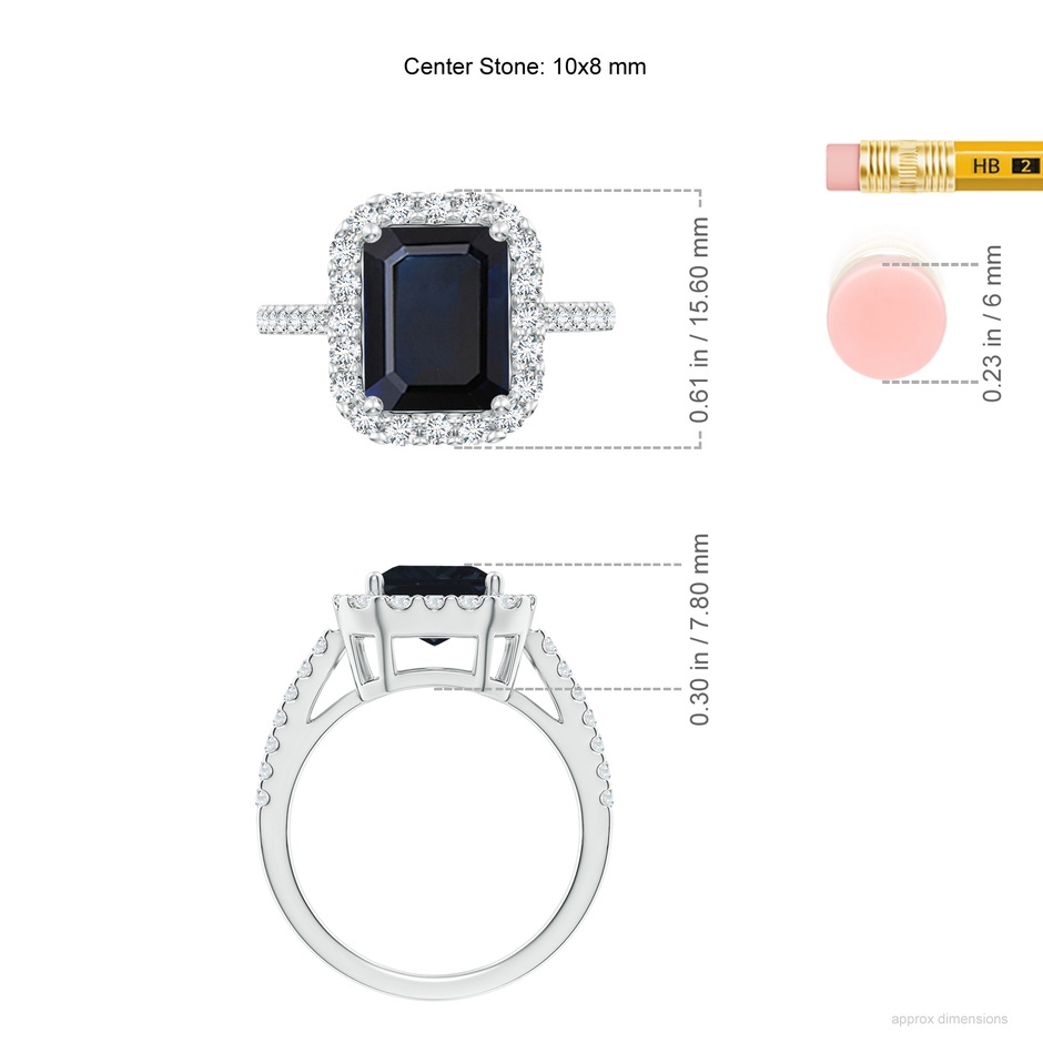 10x8mm A Emerald-Cut Blue Sapphire Halo Ring in P950 Platinum ruler