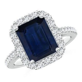 10x8mm AA Emerald-Cut Blue Sapphire Halo Ring in P950 Platinum