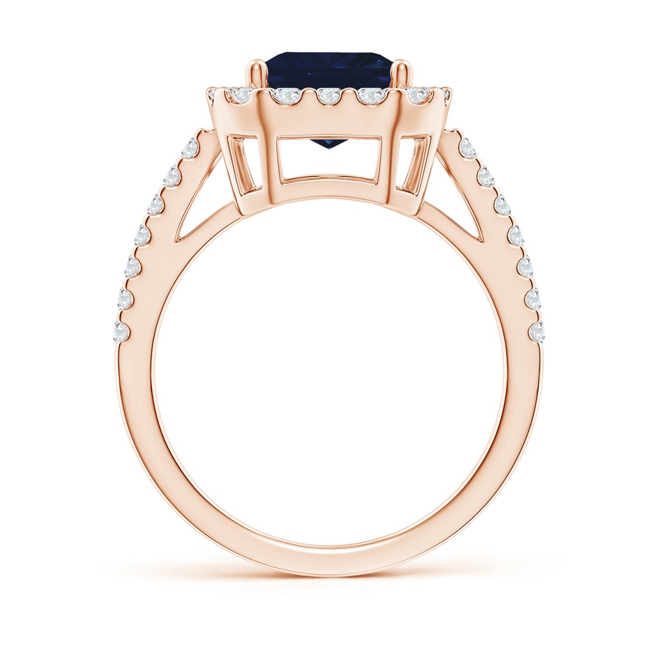 10x8mm AA Emerald-Cut Blue Sapphire Halo Ring in Rose Gold side 199