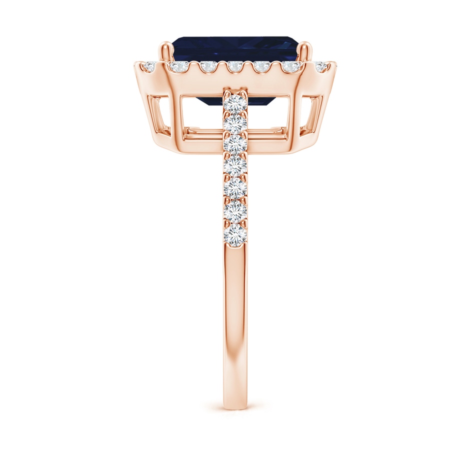 10x8mm AA Emerald-Cut Blue Sapphire Halo Ring in Rose Gold side 299