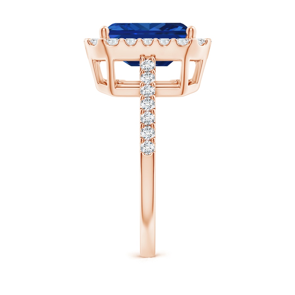10x8mm AAAA Emerald-Cut Blue Sapphire Halo Ring in Rose Gold side 299