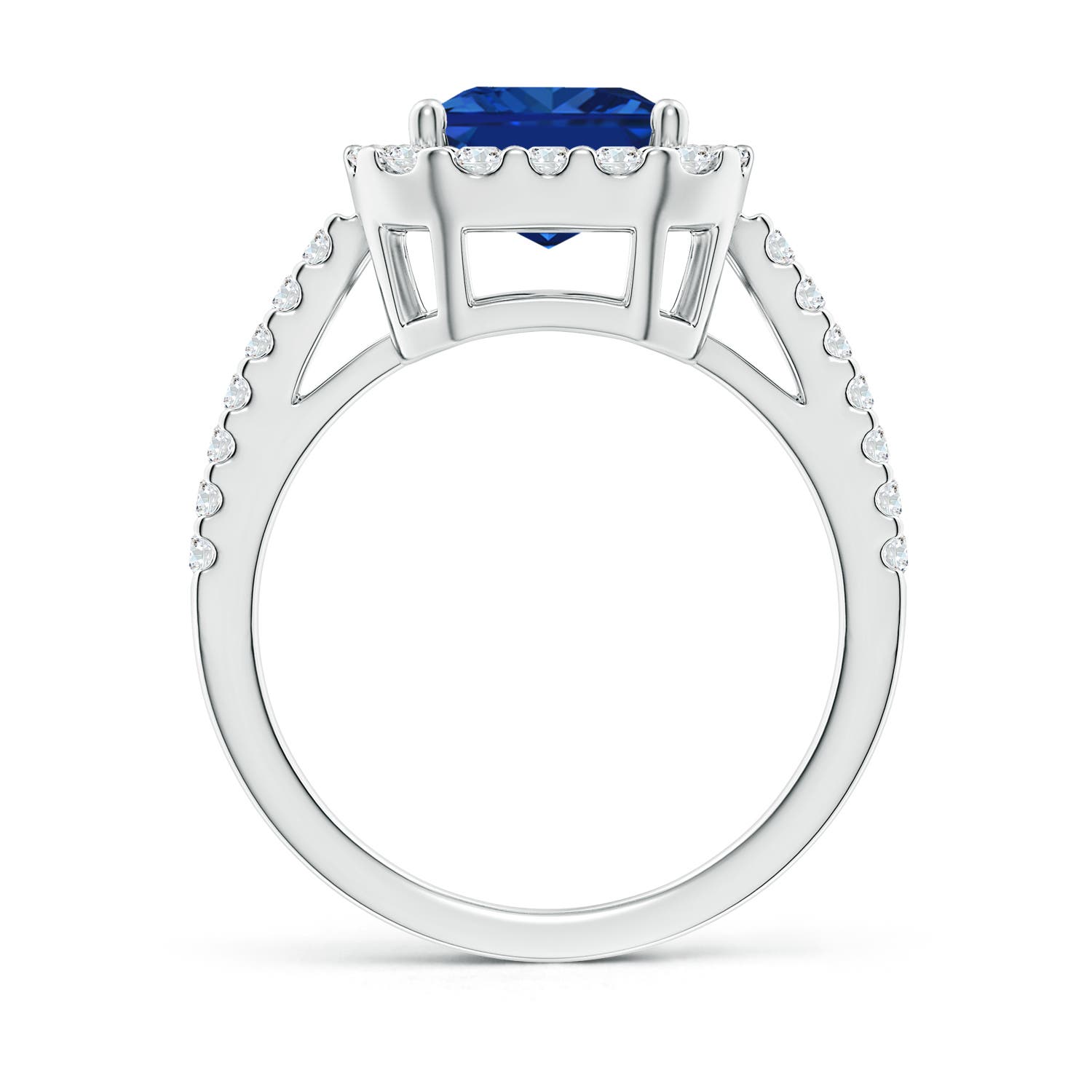10x8mm AAAA Emerald-Cut Blue Sapphire Halo Ring in White Gold