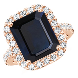 12x10mm A Emerald-Cut Blue Sapphire Halo Ring in 9K Rose Gold