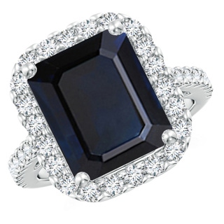 12x10mm A Emerald-Cut Blue Sapphire Halo Ring in P950 Platinum