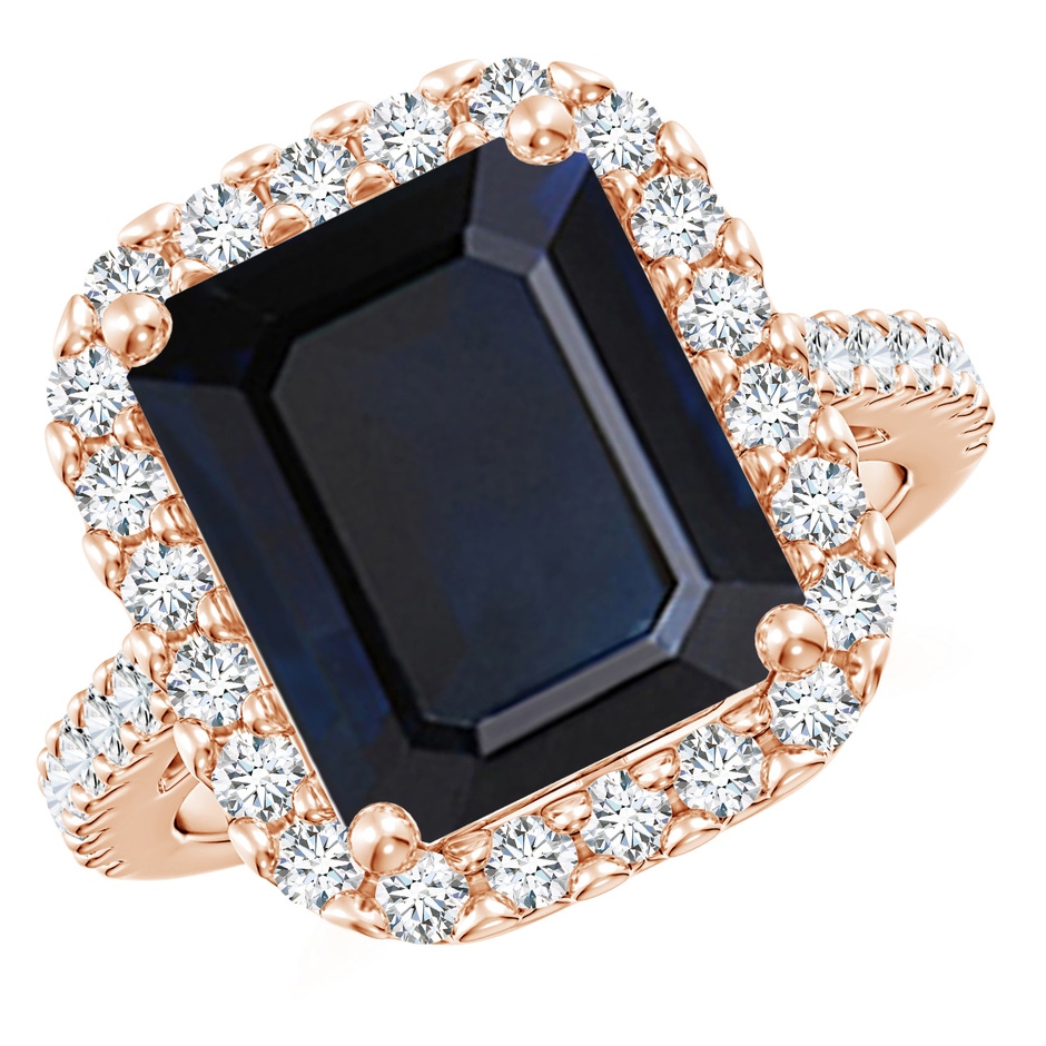 12x10mm A Emerald-Cut Blue Sapphire Halo Ring in Rose Gold 