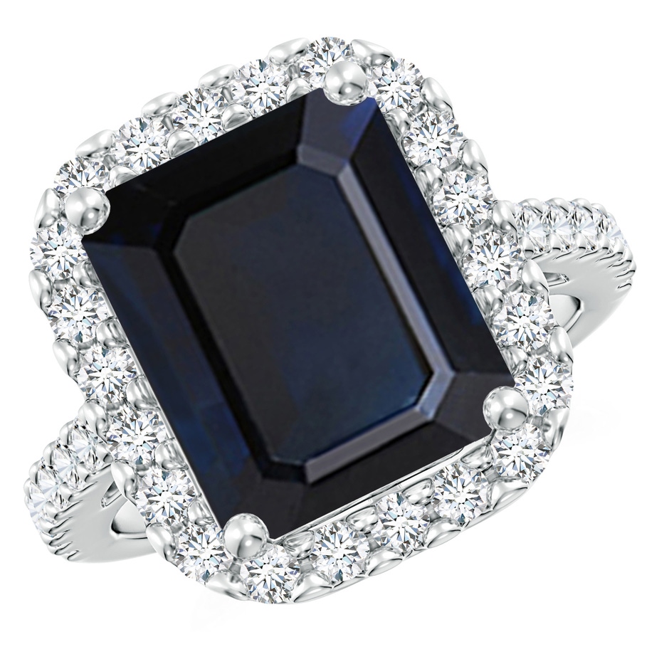 12x10mm A Emerald-Cut Blue Sapphire Halo Ring in White Gold 