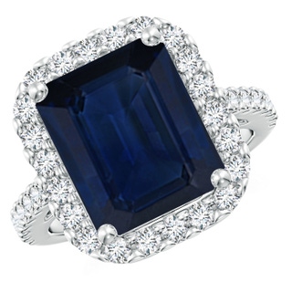 12x10mm AA Emerald-Cut Blue Sapphire Halo Ring in P950 Platinum