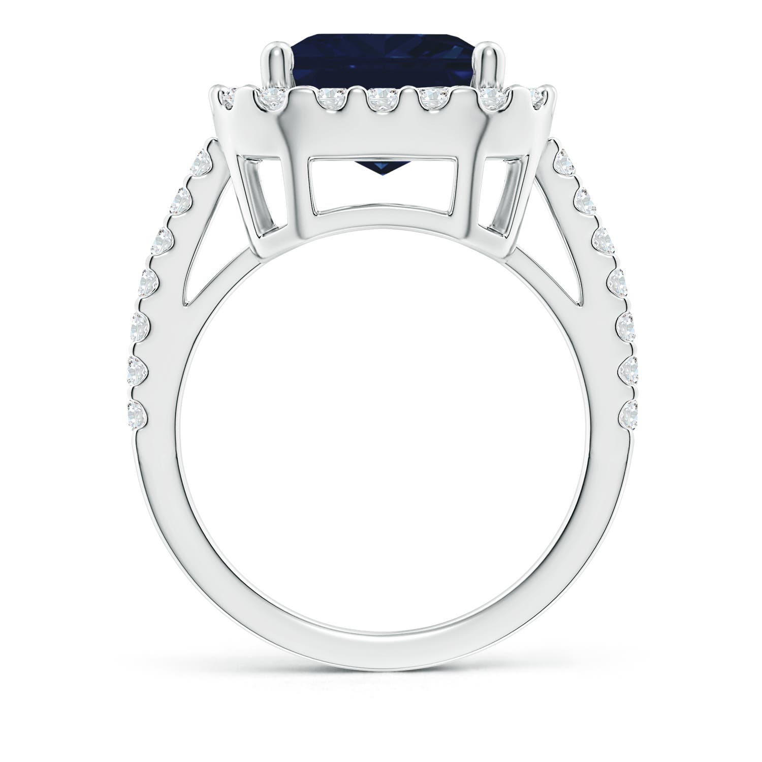 12x10mm AA Emerald-Cut Blue Sapphire Halo Ring in P950 Platinum